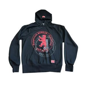 Hauptstadt Berlin Germany Bear Y2K Hooded Sweatshirt Black Red size large